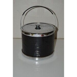 Vintage Black & Chrome Faux Snake Skin Cocktail Bar Ice Bucket Rare Japan